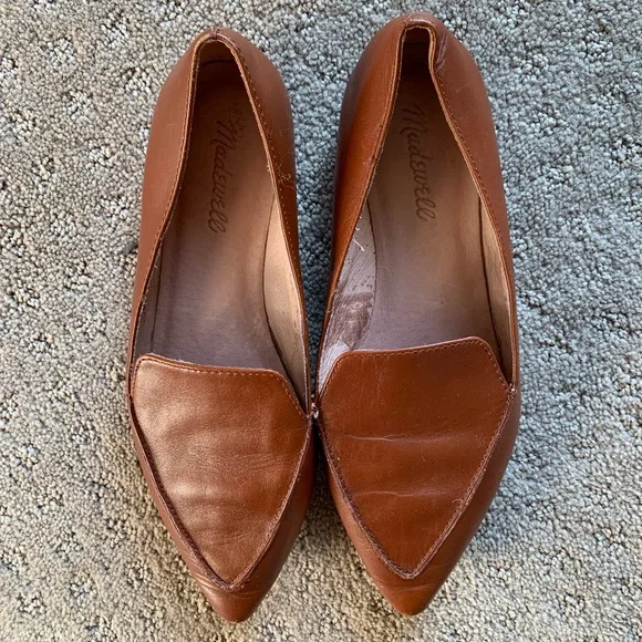 Brown leather Madewell pointed toe loafer flats